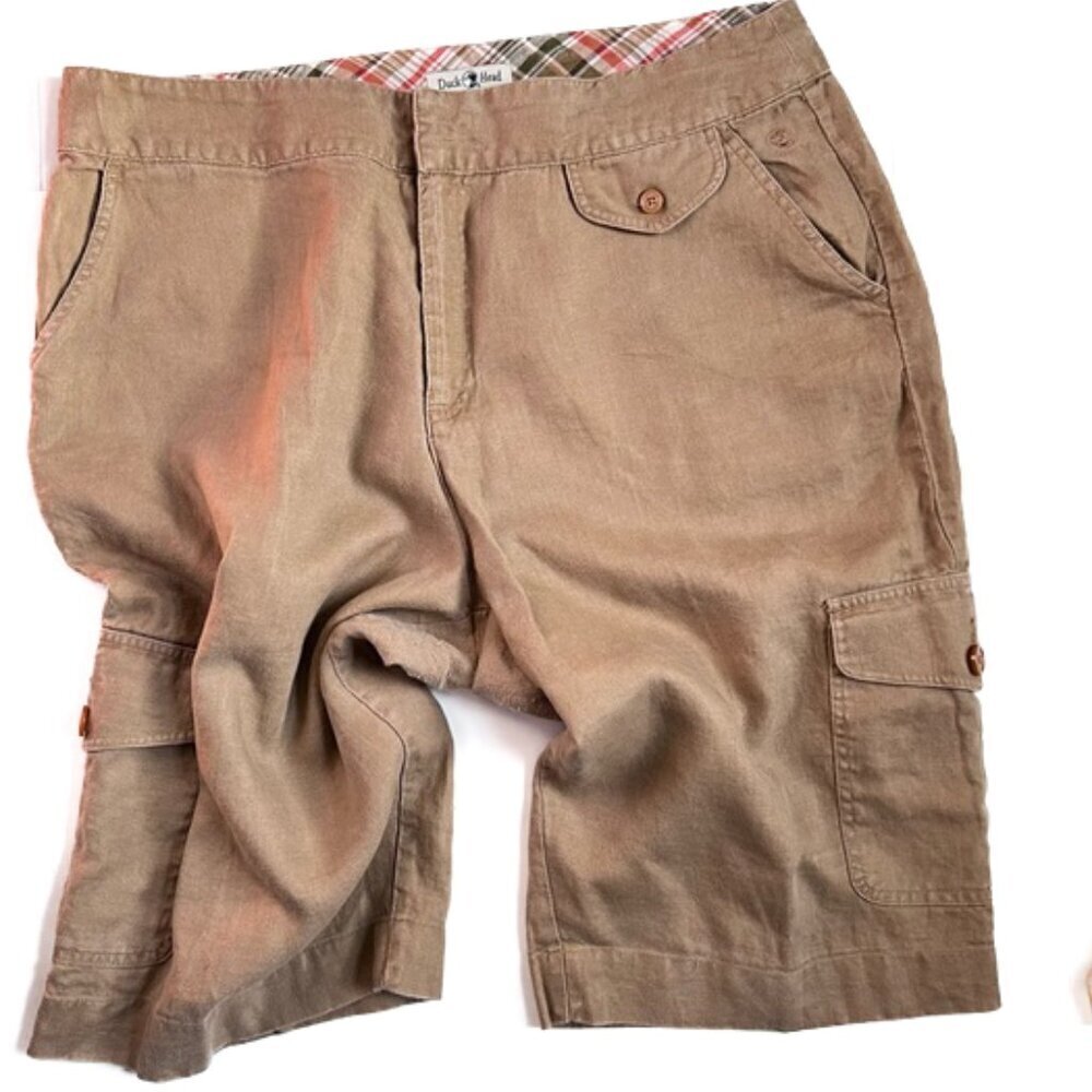 Duckhead Linen khaki shorts cargo pocket size 14